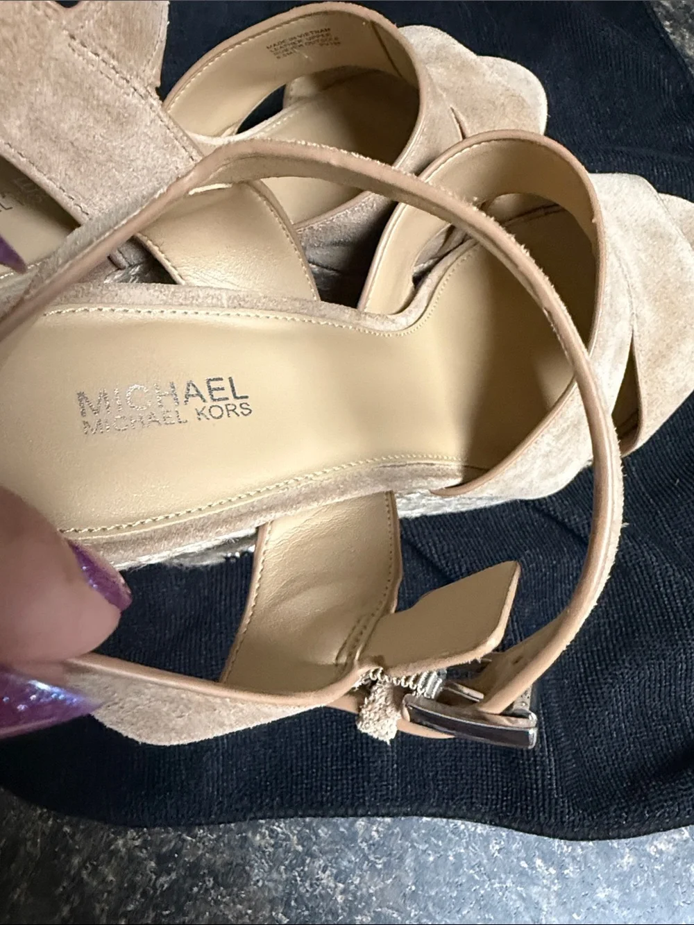Michael Kors Neutral Beige Suede Espadrille Wedge Sandals
